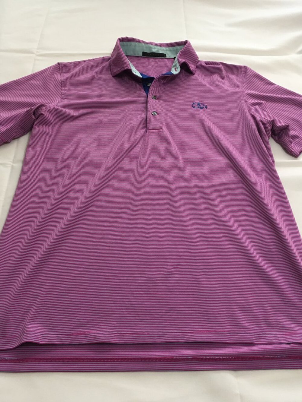 Greyson Clothiers Men's Pink Striped Performance Golf Polo Shirt Size Large Wolf